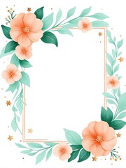 Fototapeta premium Cute peach and mint green swirls with stars border frame portrait on white background
