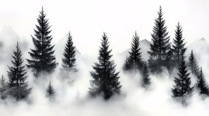 Obraz premium Enchanted Mist: Vintage Fir Forest Landscape