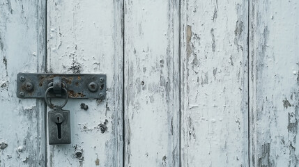 A metal door handle and lock are visible in a close-up shot of a white wooden door.