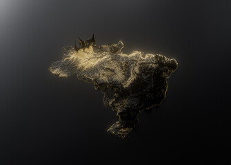 Brazil Map Golden Metallic Texture Map Gold Reserves And Gold Mining Concept 3D Illustration