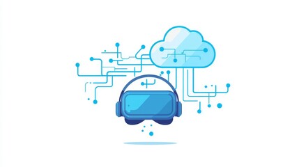 VR Headset Cloud Computing Connection Icon