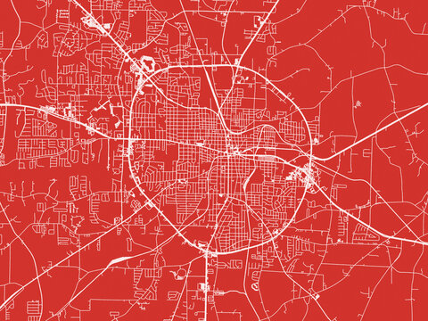 Christmas Map of Dothan Alabama, USA in Snowy White on Festive Red Background.