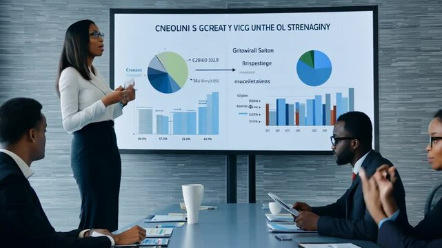 Businesswoman Leading a Finance Strategy Meeting in a Boardroom Generative AI