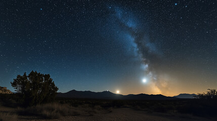 Fototapeta premium Majestic Night Sky Glittering With Stars Over Tranquil Mountains