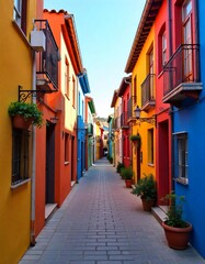 Fototapeta premium a street with a colorful buildins.