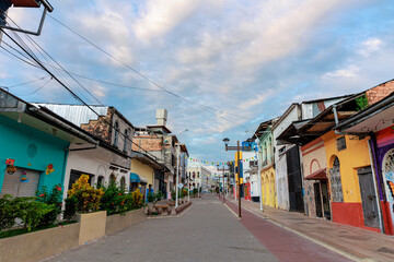 Houses, streets and important buildings in the city of Iquitos, Peru.	