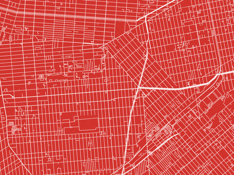 Christmas Map of East Flatbush  New York, USA in Snowy White on Festive Red Background.