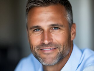 Obraz premium A man with a beard smiles at the camera