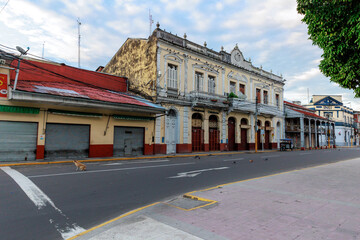 Houses, streets and important buildings in the city of Iquitos, Peru.	