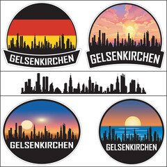 Obraz premium Gelsenkirchen Germany Flag Skyline Cityscape Silhouette Travel Souvenir Sticker Isolated Vector