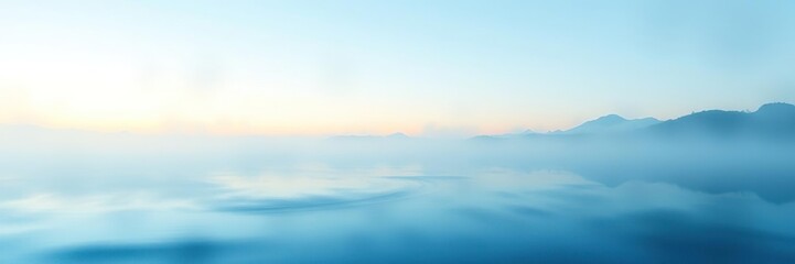 Obraz premium Soft watercolor splashes in blues and greens on a misty lake surface at dawn, blues, reflections, artistic