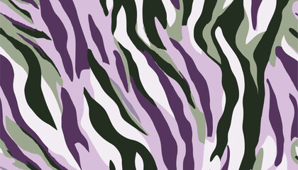 Lavender zebra print with forest green zebra stripes, trendy pattern for fashion, intricate hand-drawn textile design, wallpaper, card design, vector illustration, poster art