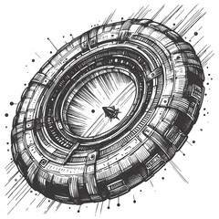Obraz premium A hand-drawn sketch of a spaceship portal is presented as a vector illustration