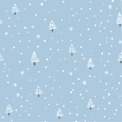 Seamless vector of Christmas trees and snowflakes