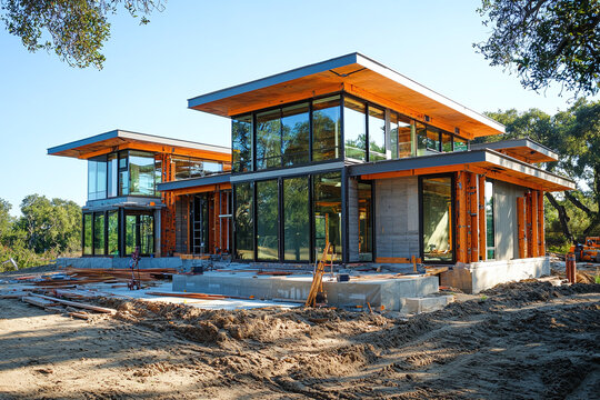 A robotic construction system building contemporary home.