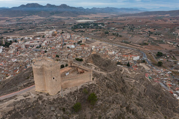 Aerial view of Jumilla Castle, Murcia, Spain