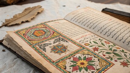 Antique open book with traditional ornament