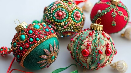 DIY Christmas ornament crafting with felt, beads, and ribbons