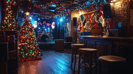 Christmas karaoke night setup with festive songs and decorations