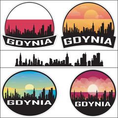 Gdynia Poland Flag Skyline Cityscape Silhouette Travel Souvenir Sticker Isolated Vector