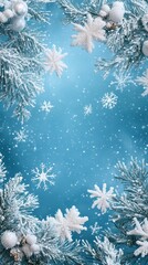 Pastel blue christmas background with snowflake border for text