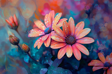 A bunch of orange flowers with water droplets on them