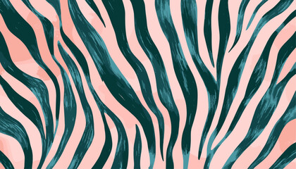 Deep teal zebra design, hand-drawn sketchy fabric, warm rose gold animal print, trendy pattern poster illustration, textile wallpaper, vector design for home decor.