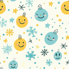 Minimalist Christmas pattern with smiling ornaments