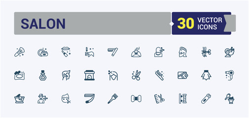 Barber Shop line web icon set. Containing color, hipster, straight razor, saloon, barbershop services, accessory. Outline symbol collection. Solid line editable stroke. Vector line and solid icons.