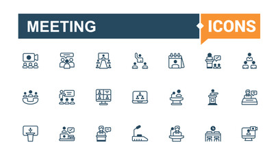 Set of Conference line icons. Containing discussion, training, forum, lecture, meet, professional, meeting and more. Thin linear style icons. Vector outline and solid icons collection.