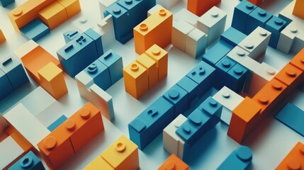 Obraz premium Colorful Building Blocks Pattern in Abstract Arrangement with Vibrant Shades of Blue, Orange and White Creating a Playful Texture for Creative Backgrounds