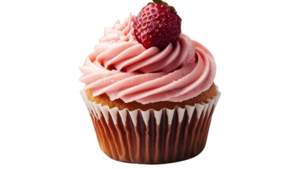 Strawberry swirl cupcake isolated against a white background