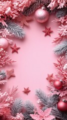 Starry christmas border on light pink with clean central area