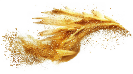 Golden sand explosion isolated PNG element. Flying sandy powder wave splash.