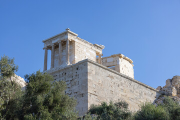 Temple of Athena Nike at Propylaia, monumental ceremonial gateway to the Acropolis of Athens, Greece.