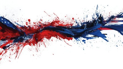Abstract USA Flag Splashes on White Background, symbolizing patriotism, freedom, unity, strength, and hope.
