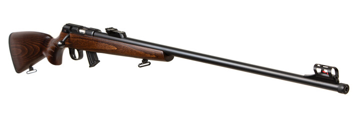 Small-bore bolt rifle in a wooden stock of .22lr. Small rifled weapon for hunting and sports....