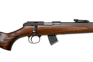 Small-bore bolt rifle in a wooden stock of .22lr. Small rifled weapon for hunting and sports....