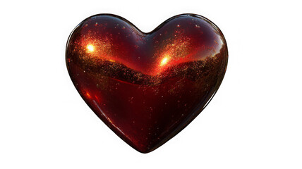 Obraz premium Glass transparent isolated heart. Realistic soap bubble in the shape of a heart, glare, light and sparkles. Glossy holographic chrome futuristic decoration element.