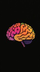 Vibrant, multi-colored brain illustration against a black backdrop, psychology, formation, cognitive
