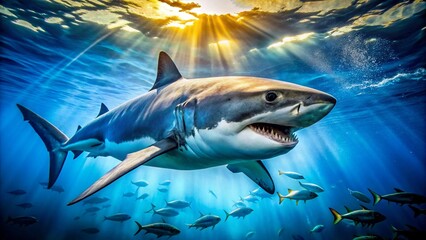 Fototapeta premium a-shark-preparing-for-an-attack-in-the-ocean