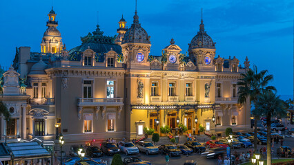 Grand Casino in Monte Carlo day to night timelapse, Monaco. historical building