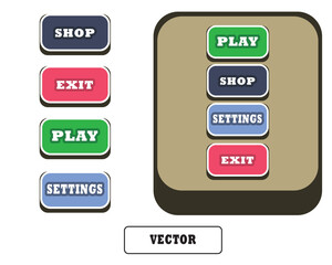 Simple Vector Game Buttons Pack in Flat Style