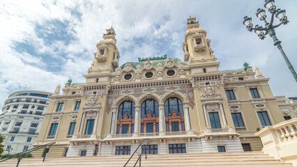 19th century baroque style palace of the Monte Carlo Casino in Monaco timelapse hyperlapse