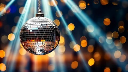 Disco Ball Emitting Rays of Light in a Party Atmosphere. A glittering disco ball radiating beams of light in a dark room with a celebratory vibe