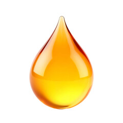 3D rendering of a single amber-colored liquid droplet, ai generated png image, transparent background,