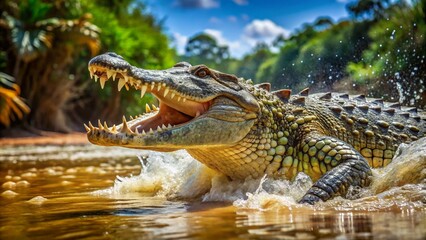 Fototapeta premium the-image-of-a-wild-crocodile-while-hunting