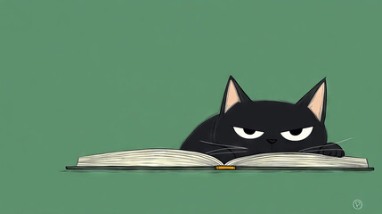 Obraz premium Black cat laying on open book