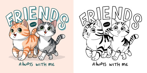 Fototapeta premium frinds cute buddy kittens cartoon hand drawn vector illustration