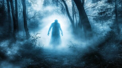 Fototapeta premium Mysterious Figure in a Foggy Forest